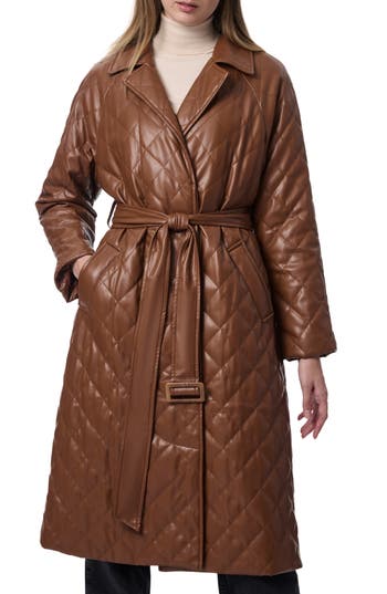 Bernardo Quilted Faux Leather Trench Coat in Dark Camel at Nordstrom Rack, Size Small