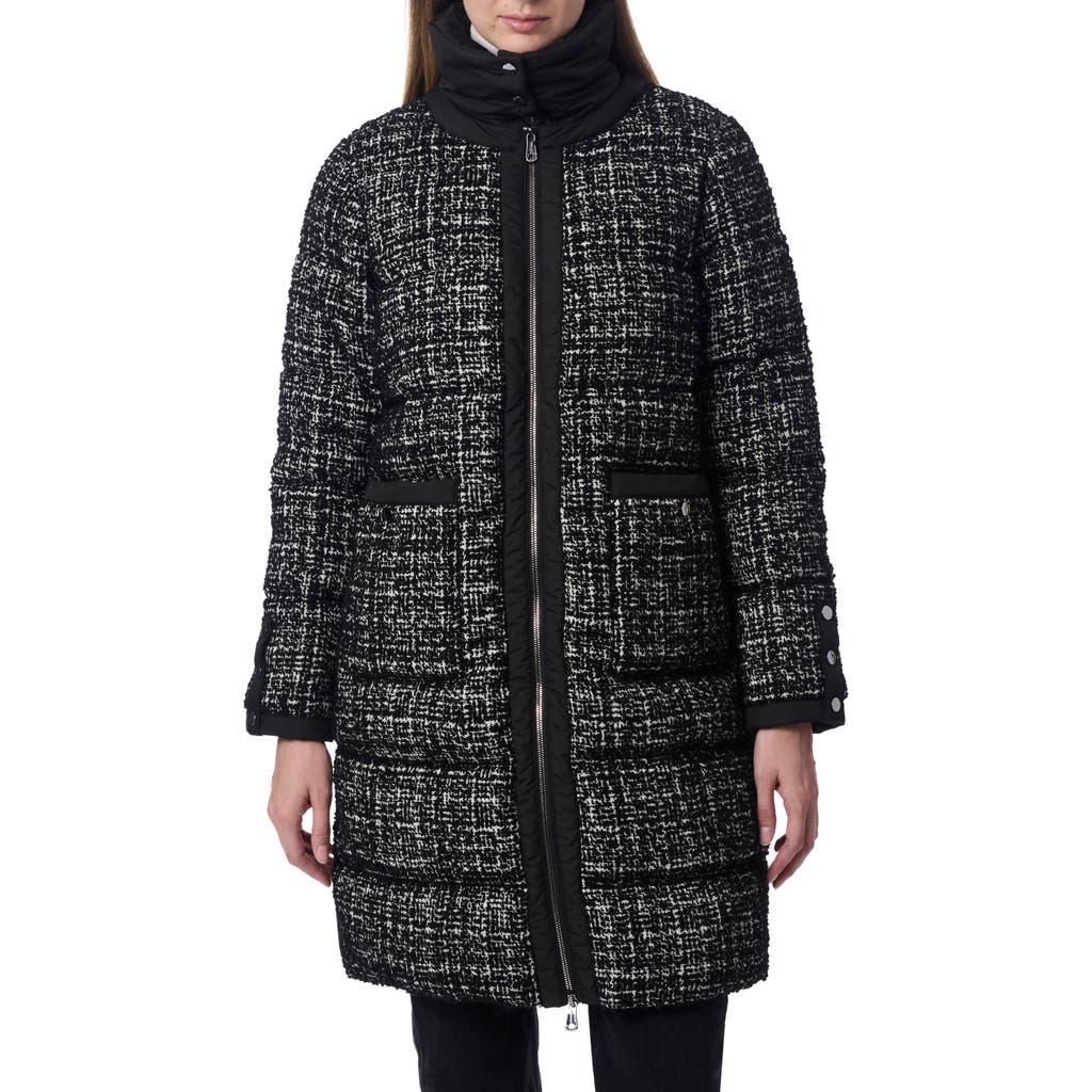 Bernardo Reversible Mixed Media Puffer Coat with Removable Funnel Collar in Black/White at Nordstrom, Size X-Small