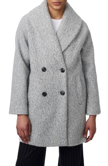 Bernardo Shawl Collar Double Breasted Faux Shearling Coat in Heather Grey at Nordstrom Rack, Size X-Large