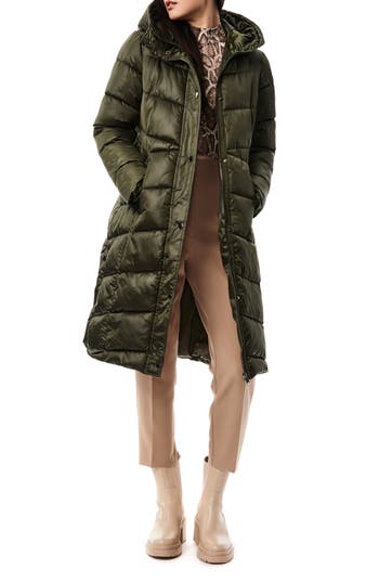 Bernardo Shiny Insulated Puffer Coat in Dark Green at Nordstrom Rack, Size Small