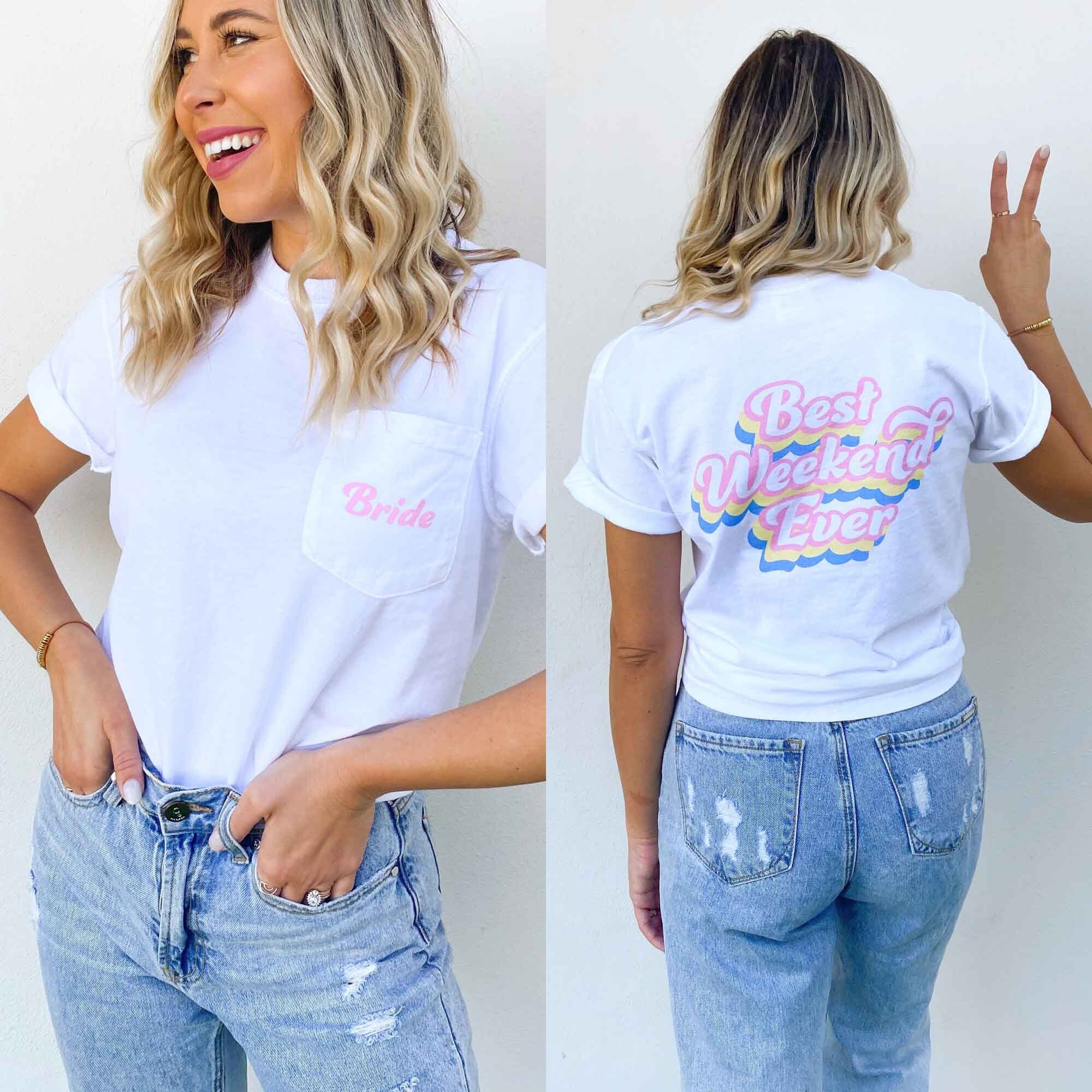 Best Weekend Ever Bachelorette Party Pocket Tees | Pastel Bridal Shirts Charleston, 30A, Beach Bridesmaids Gifts Favors Accessories