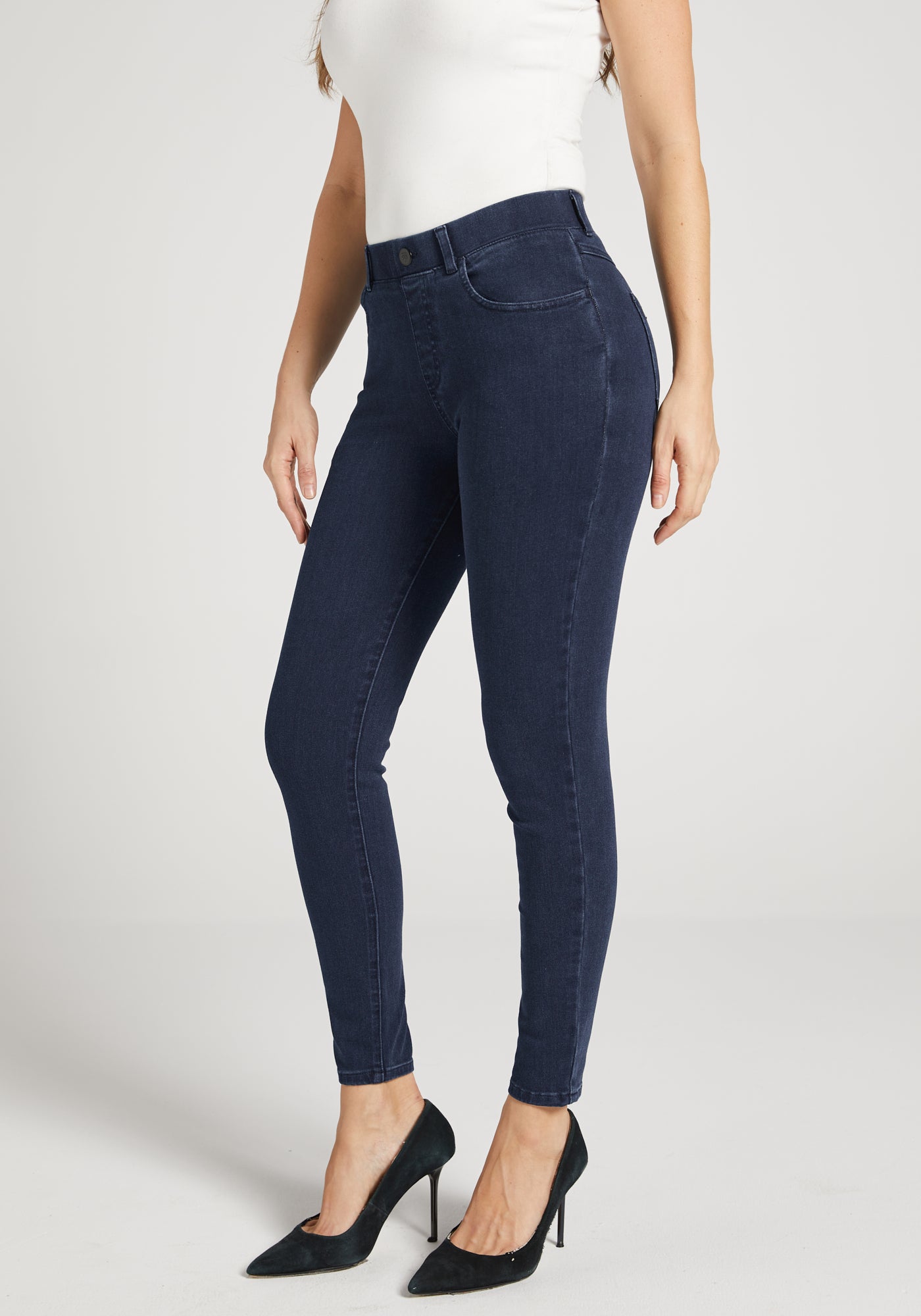 Betabrand Women's Yoga Denim Pants | Skinny-Leg | 4-Pocket | Dark Indigo Blue | Size XS/Short Petite