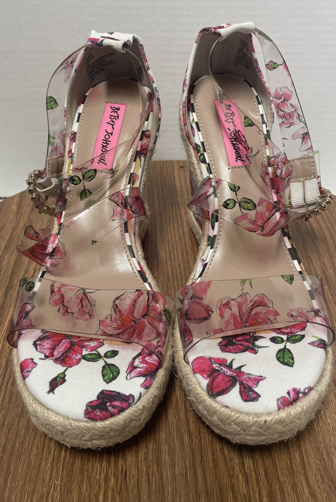 Betsey Johnson Betsy Johnson Floral Creme Frasier Wedges 7.5 Espadrilles Shoes in Clear, Women's