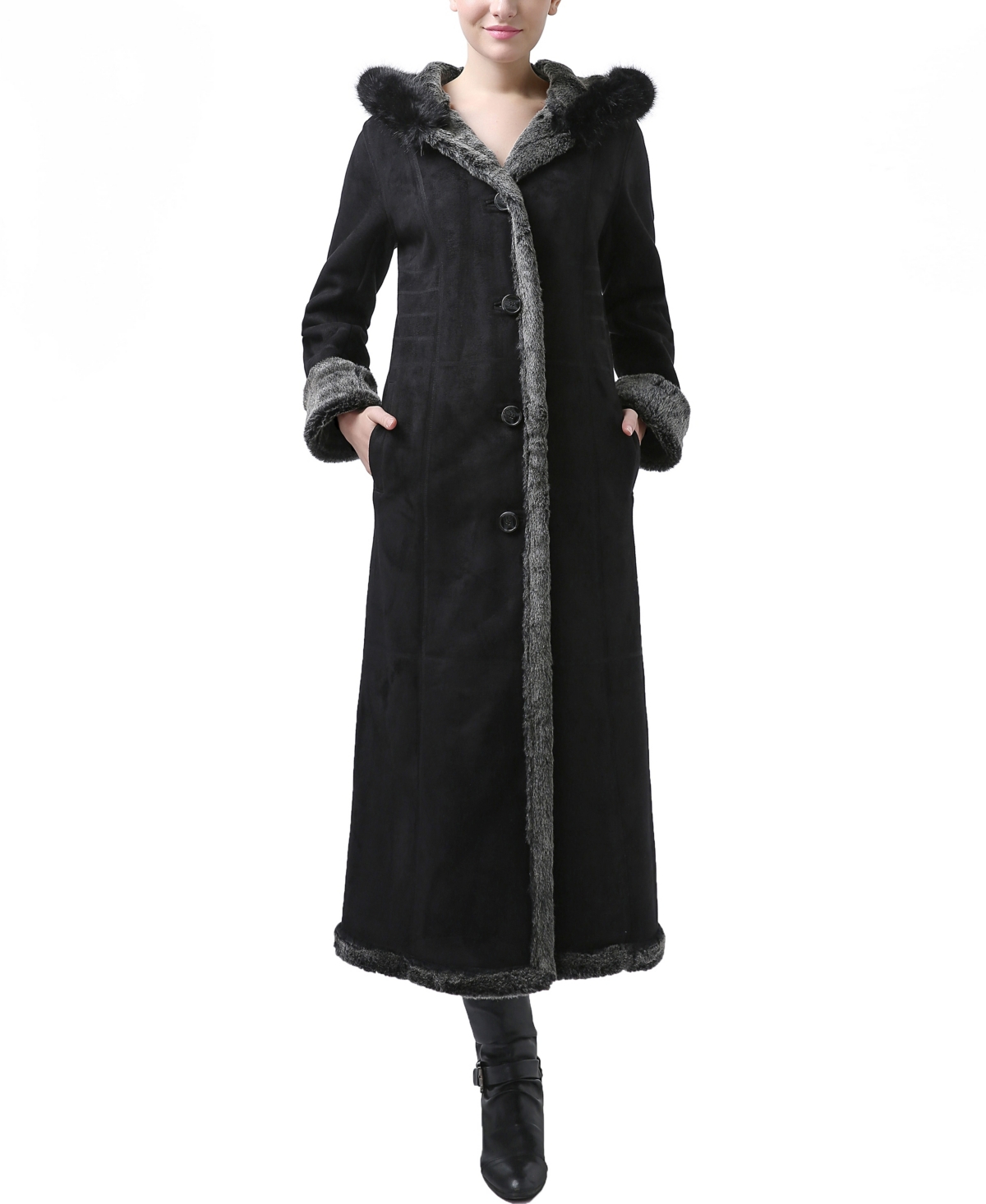 Bgsd Women's Women Gianna Hooded Faux Shearling Long Coat - Black/gray