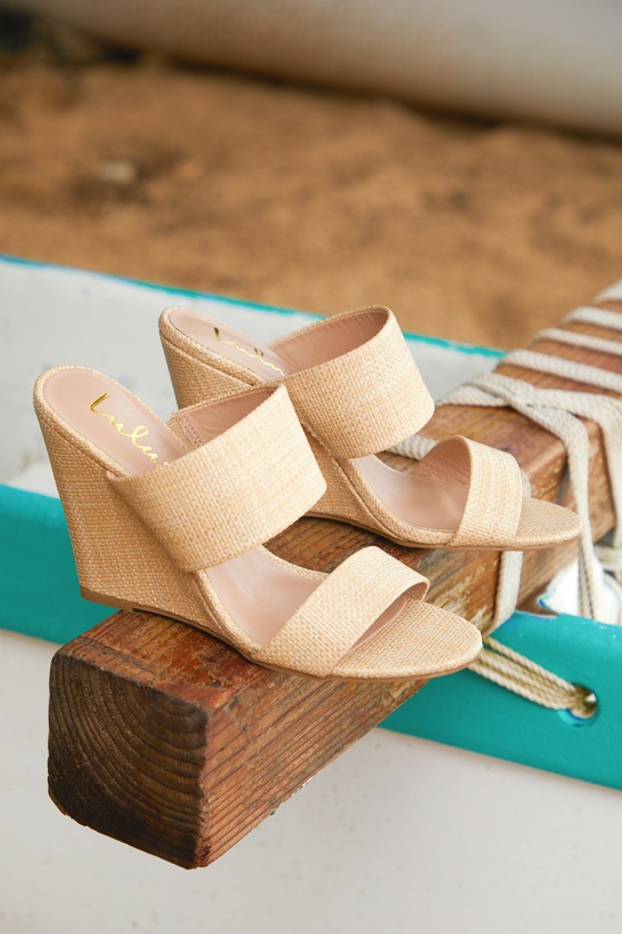 Biava Natural Raffia Wedge Sandals