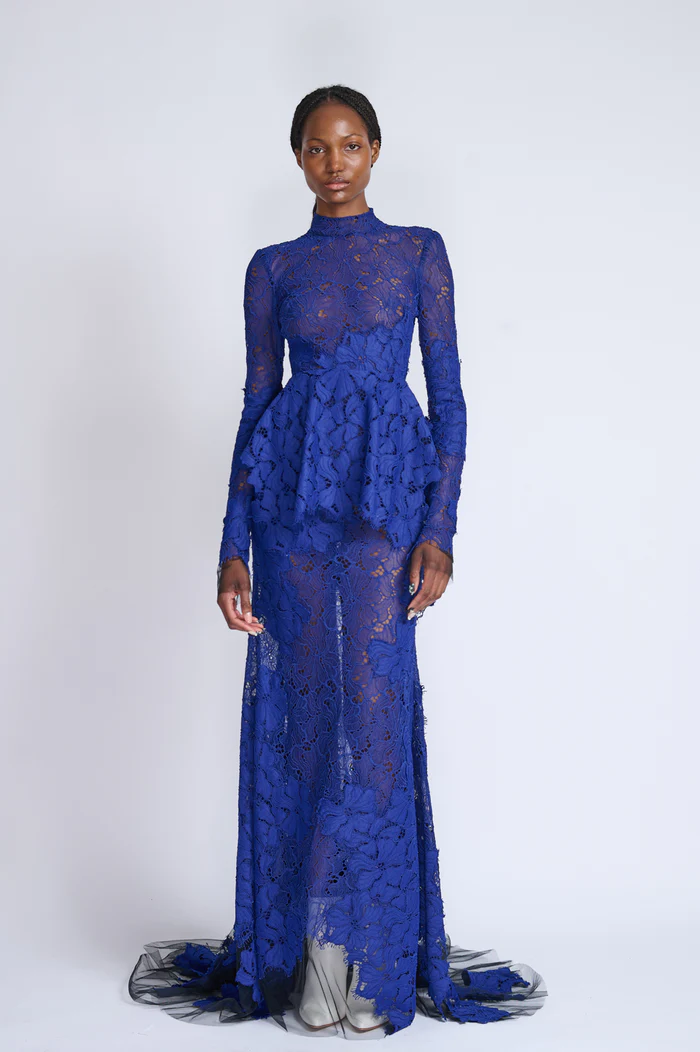 Bibhu Mohapatra Lace Peplum Tulle Top With Skirt (US 18)