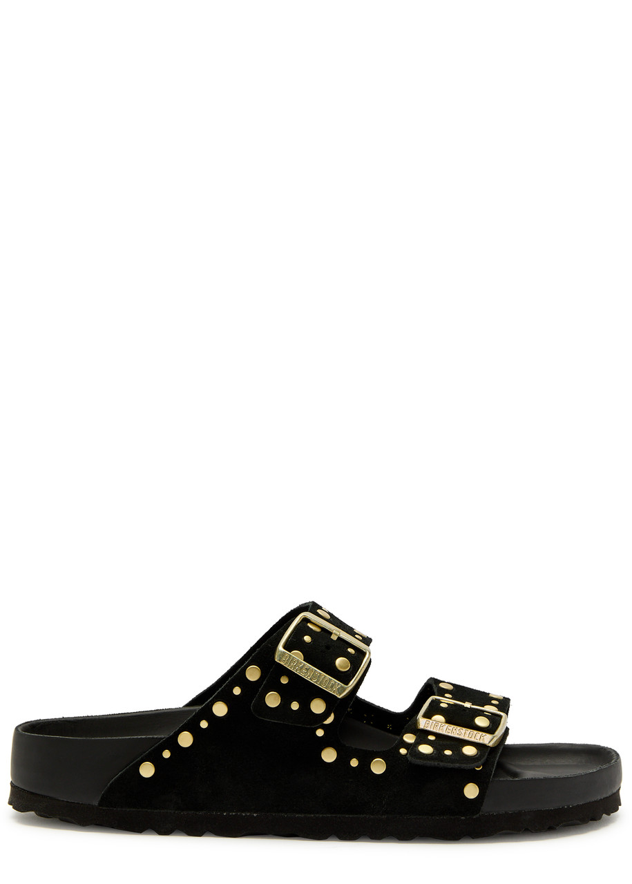 Birkenstock Arizona Studded Suede Sliders - Black - 38 (IT38/ UK5)