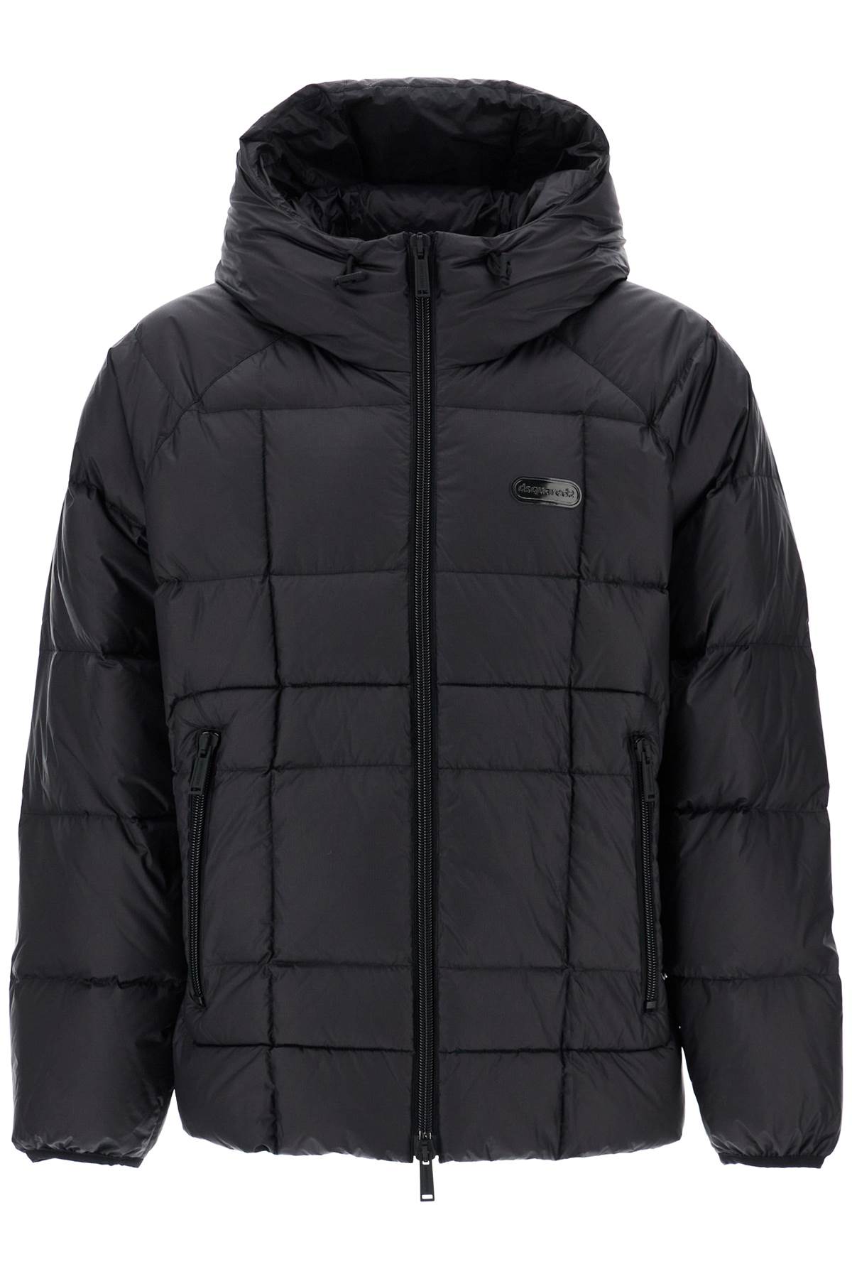 Black 3d Padded Nylon Jacket With Hood