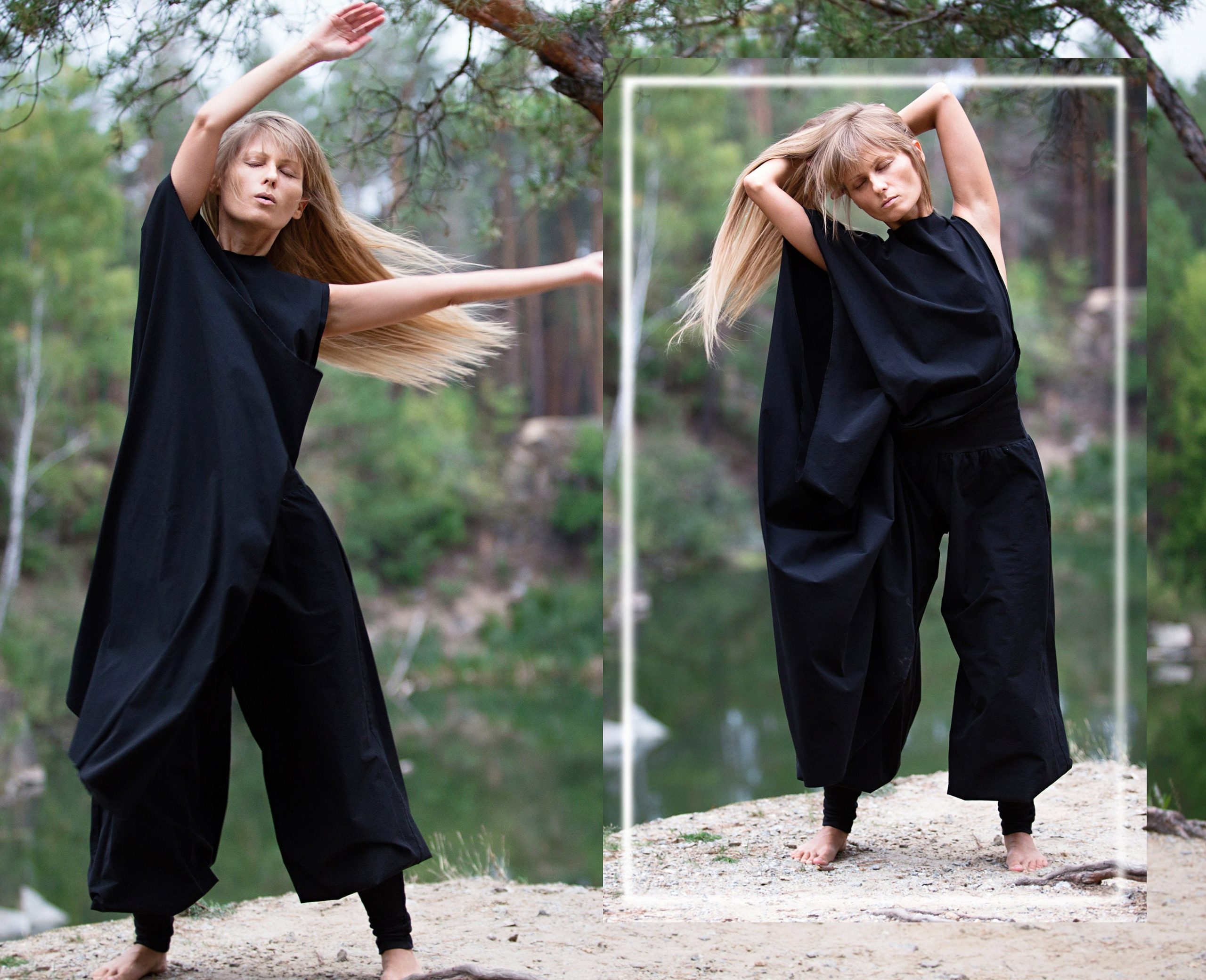 Black Cotton Activewear Pants, Baggy Comfy Joggers, Maxi Casual Trousers, Yoga Harem Outdoor