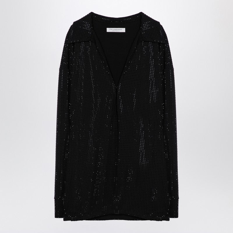 Black Jersey Blouse With Rhinestones