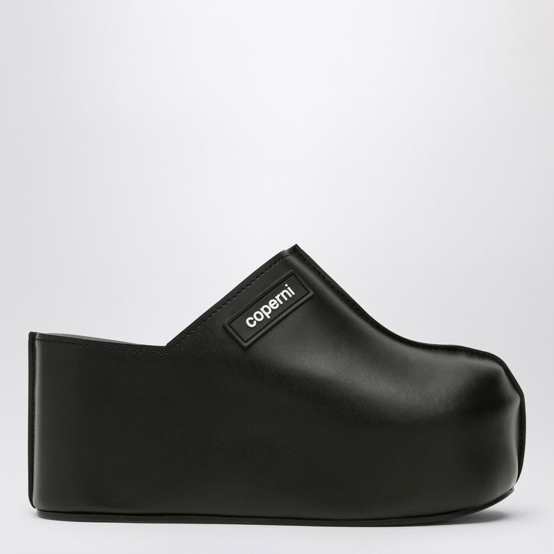 Black Leather Clog Wedge