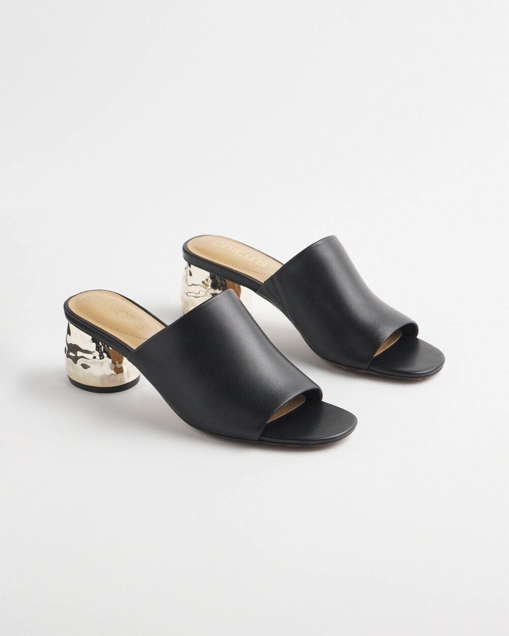 Black Leather Mules in Black/gold size 6 | Chico's