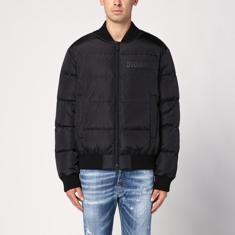 Black Nylon Puffer Bomber Jacket