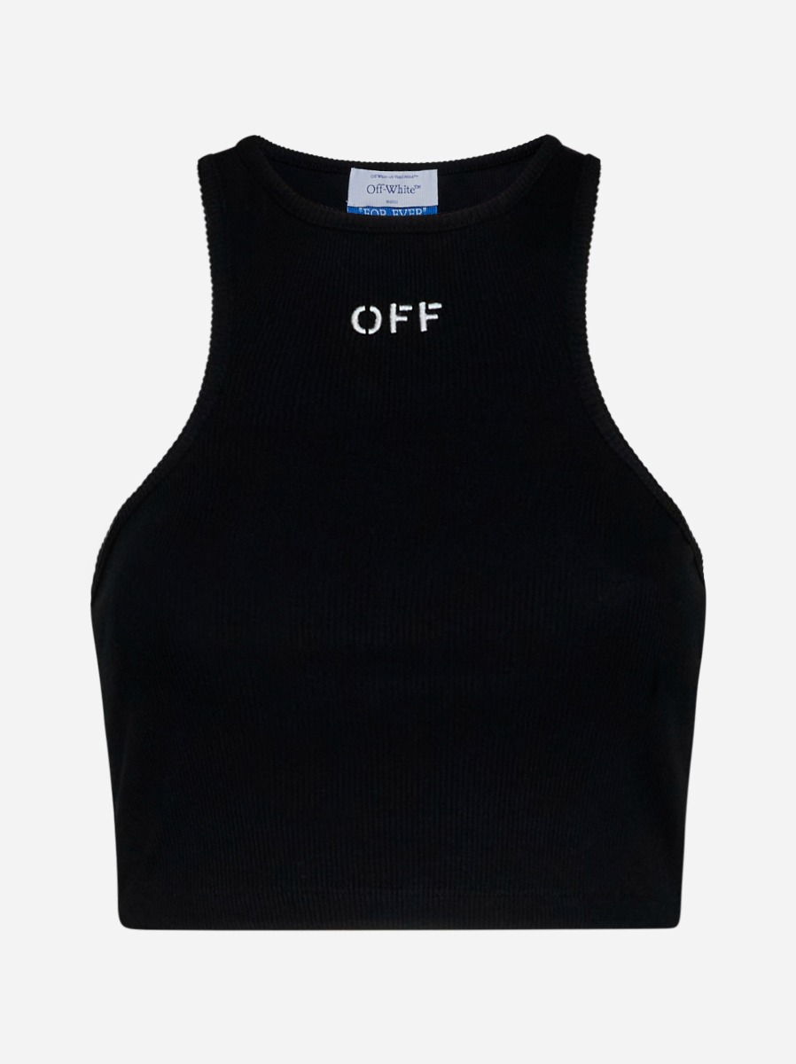 Black Off logo ribbed crop top