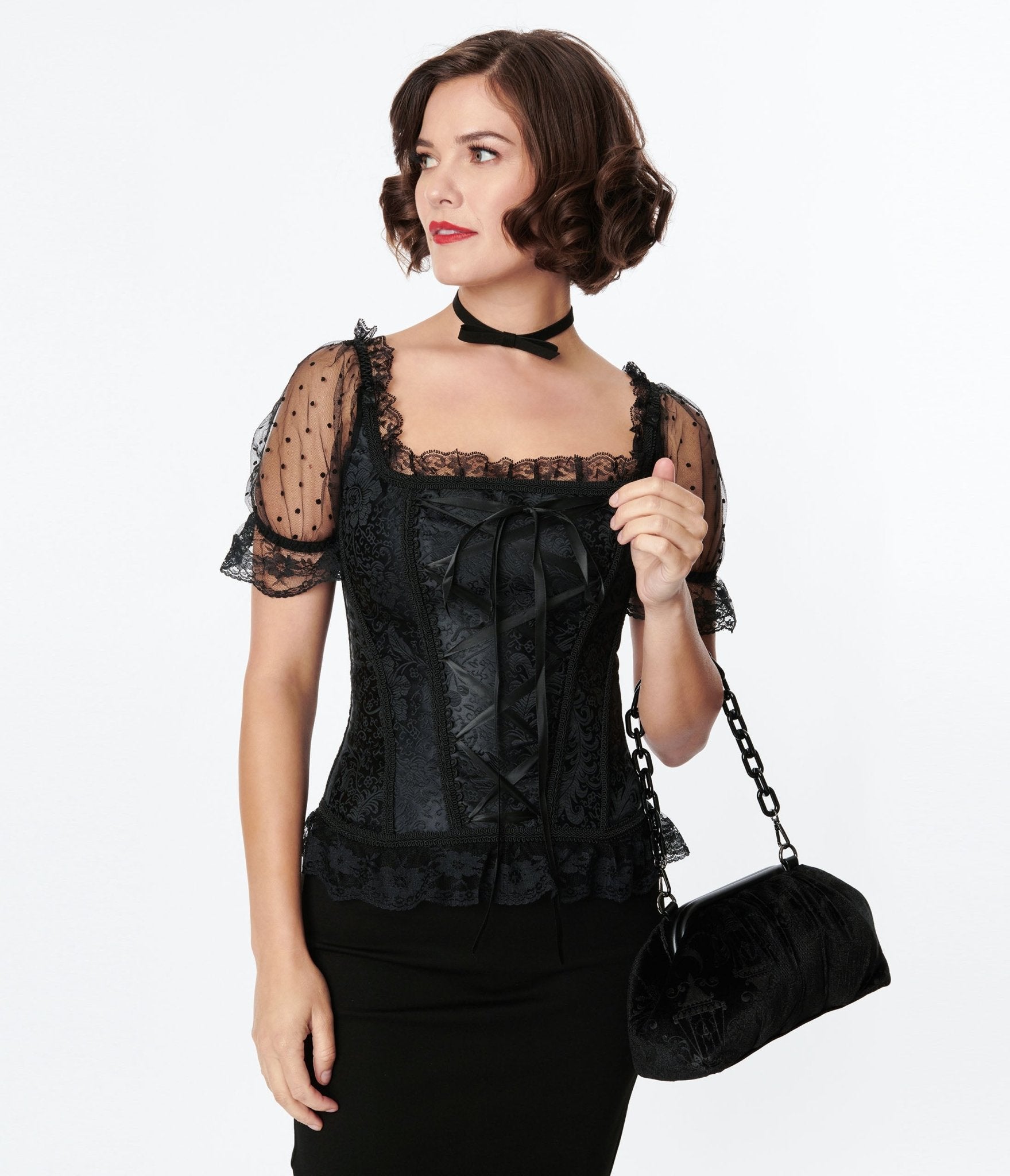 Black Paisley Embossed Renaissance Corset Top