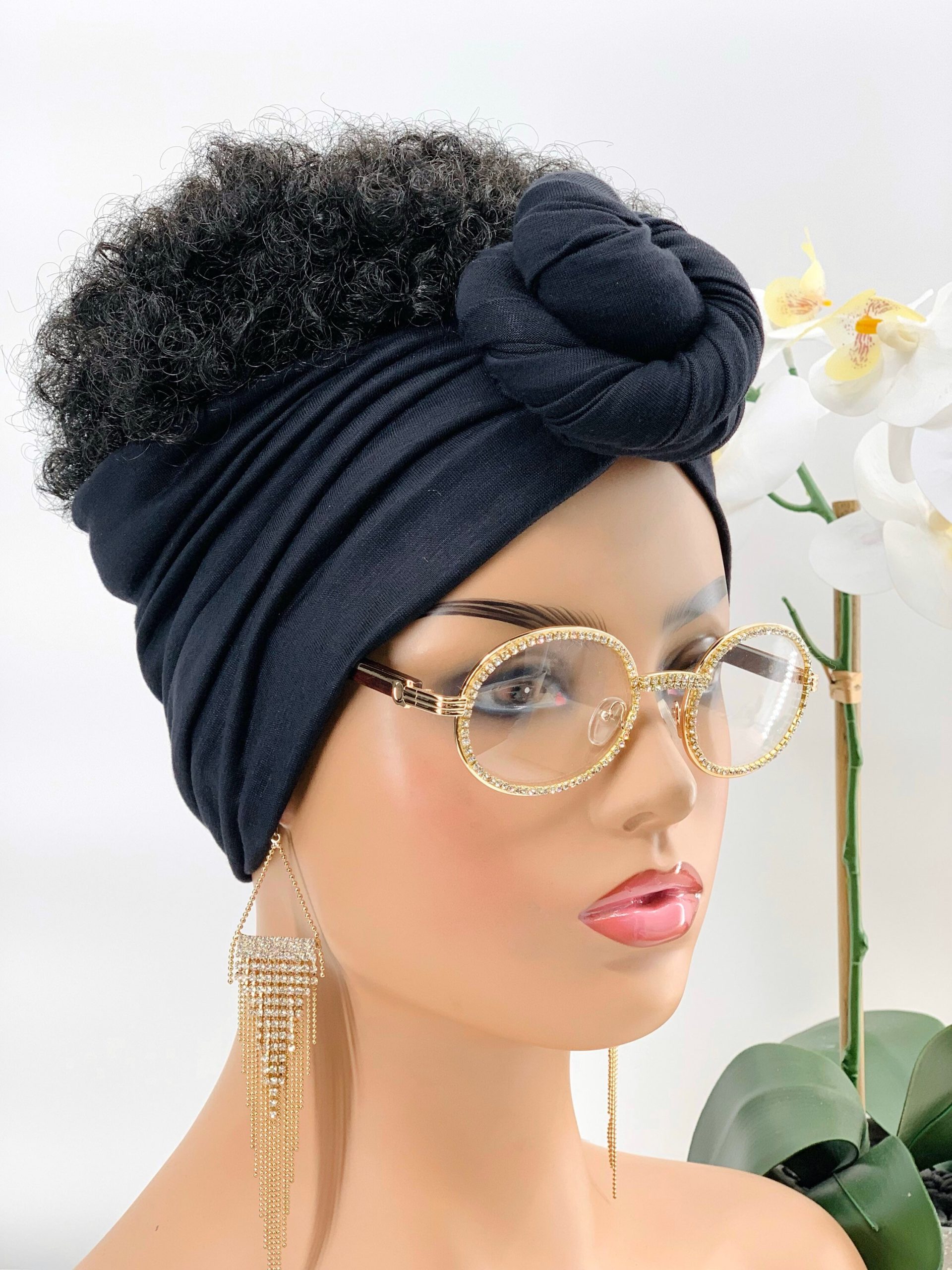 Black Pretied Stretch Top Knot Headband | Wide Band Head Wraps For Women Jersey Knit Headwrap Christmas Gifts Mom, Wife