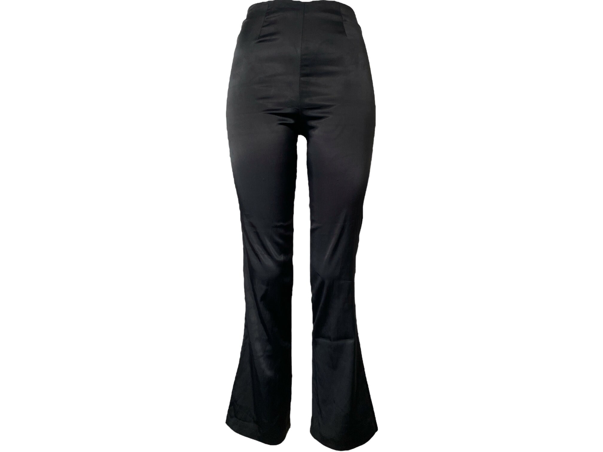 Black Satin Pants Y2K Low Rise 2000S Trouser Flared Leg Silky Vintage Rave Size Xs Small