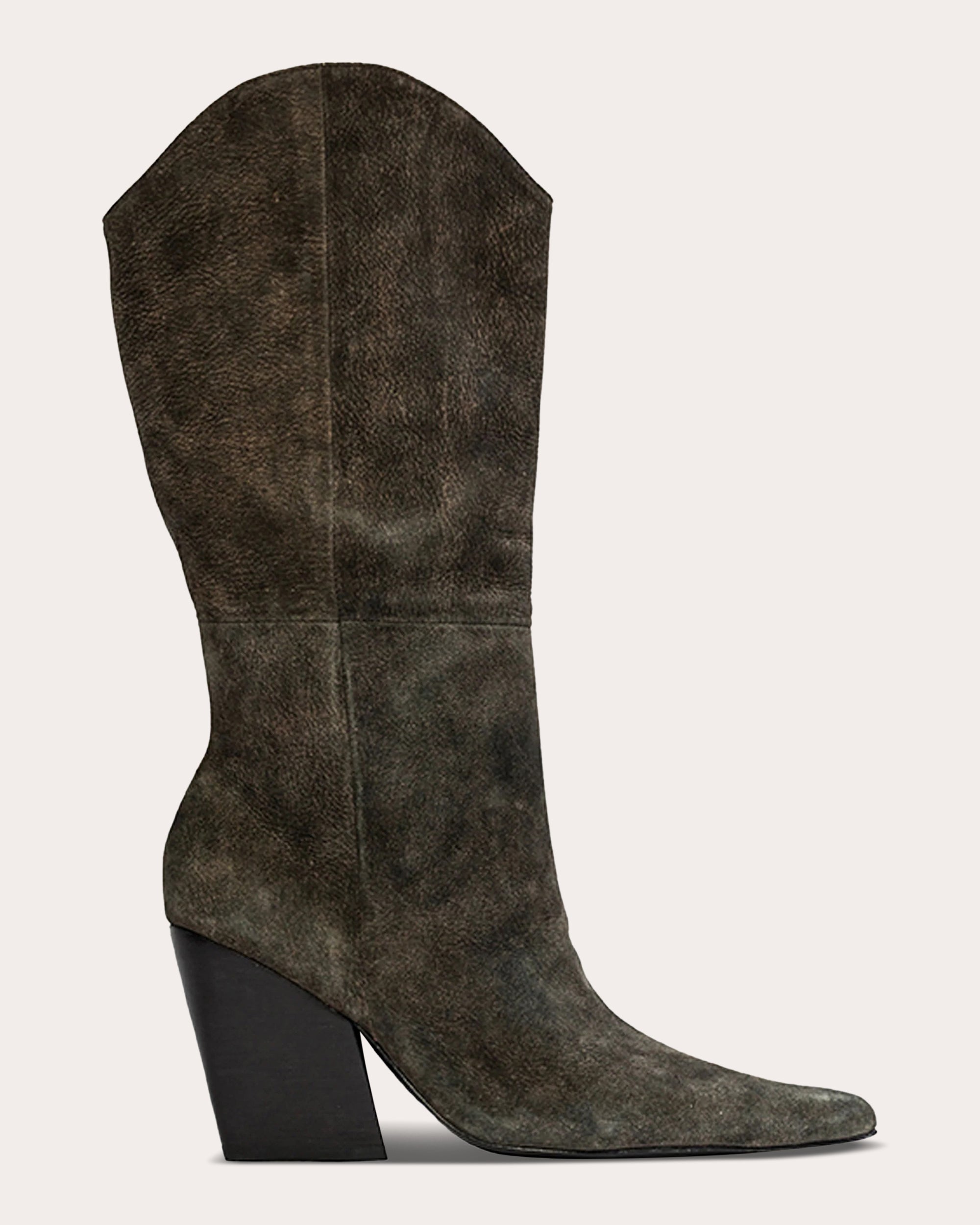 Black Suede Studio Women's Le Noa 100 Nubuck Cowboy Boot in Dark Brown Distressed Nubuck Leather