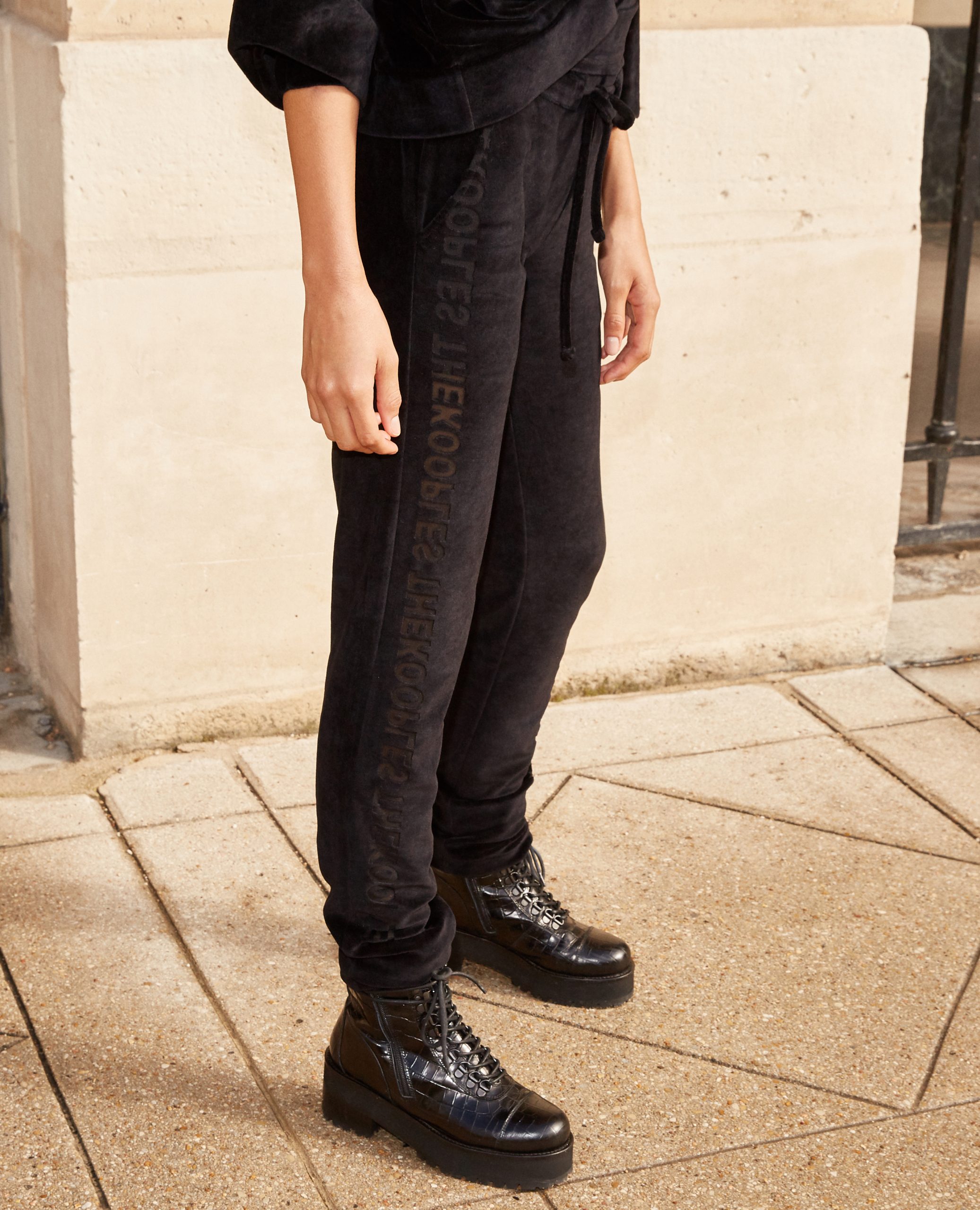 Black Velvet Joggers With Logo