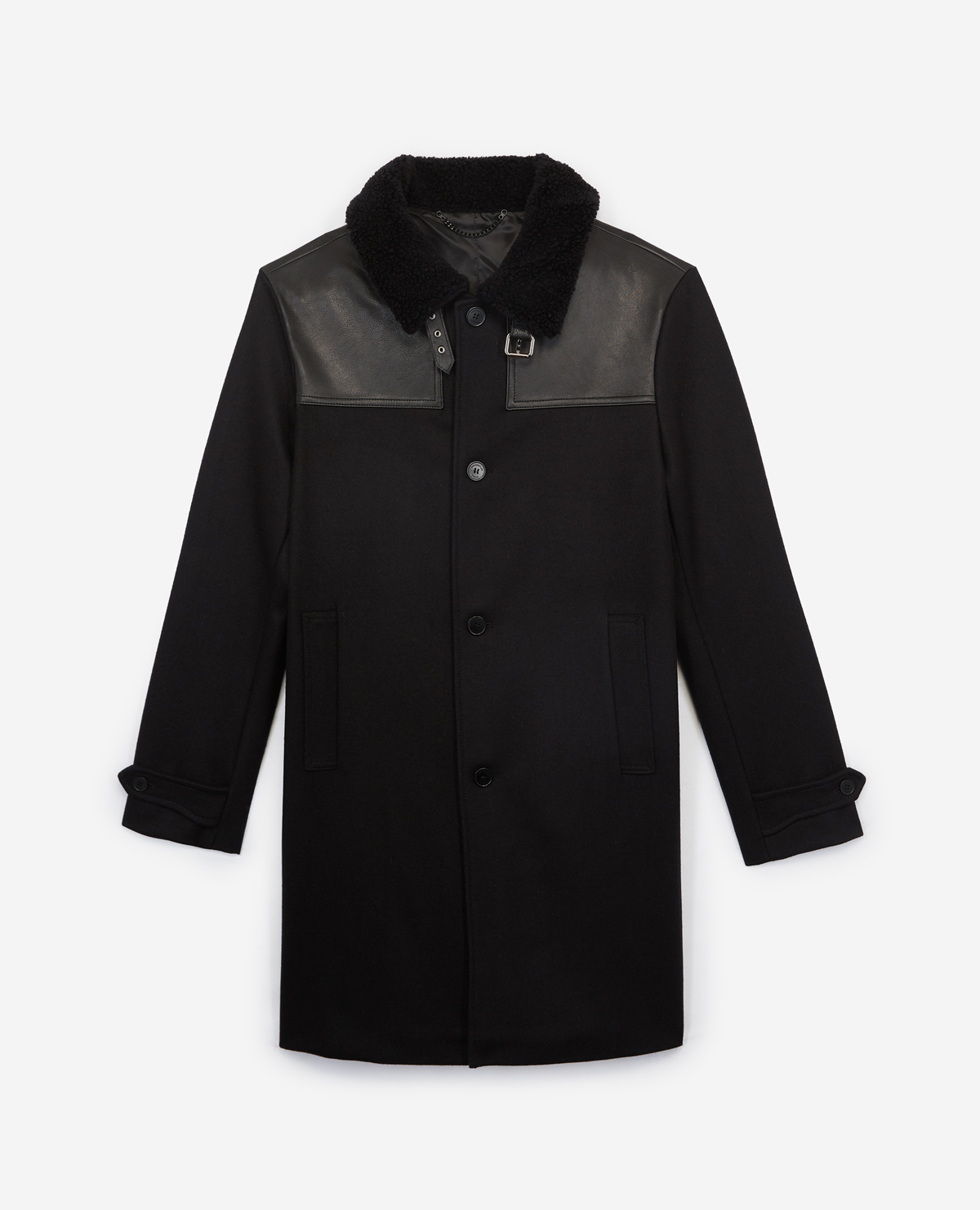 Black Wool Coat With Shearling Collar