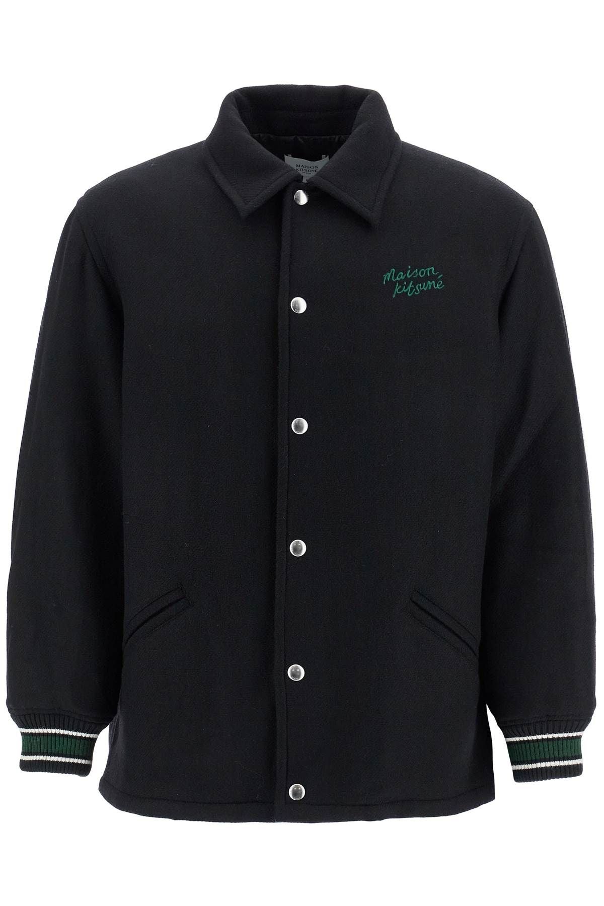 Black Wool Varsity Jacket With Embroidery