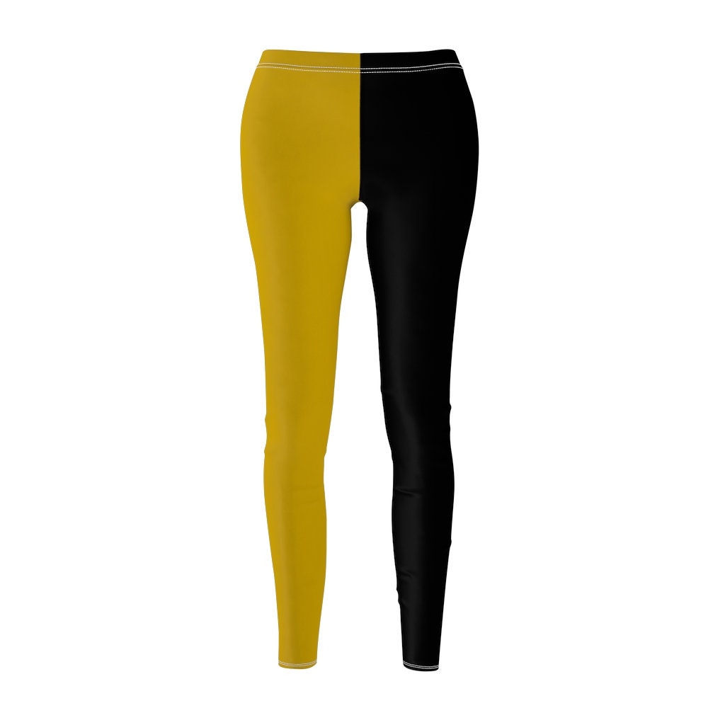 Black & Gold Split Women's Casual Leggings Half & Half, Two Tone