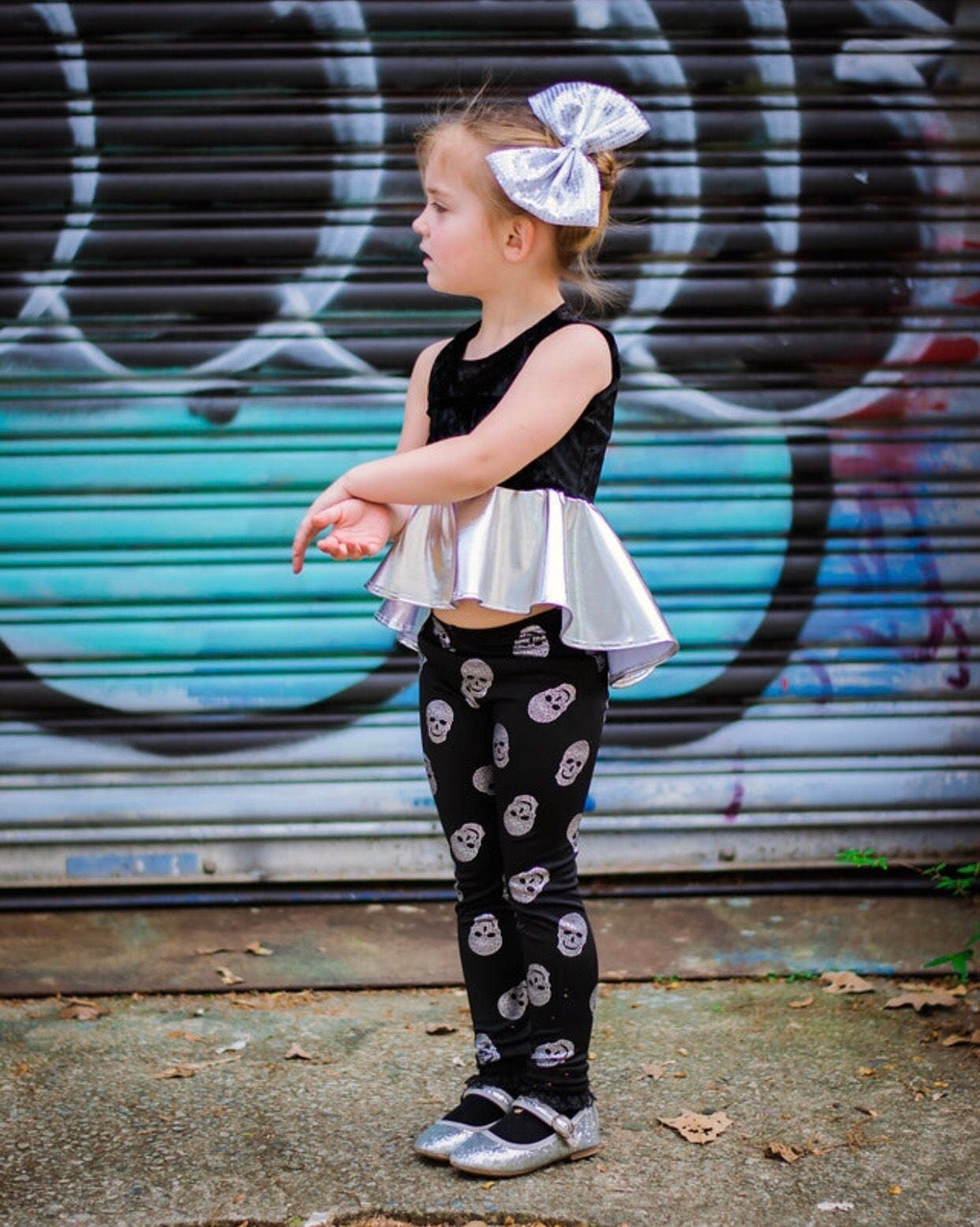 Black & Silver Velvet Metallic High-Low Peplum Top