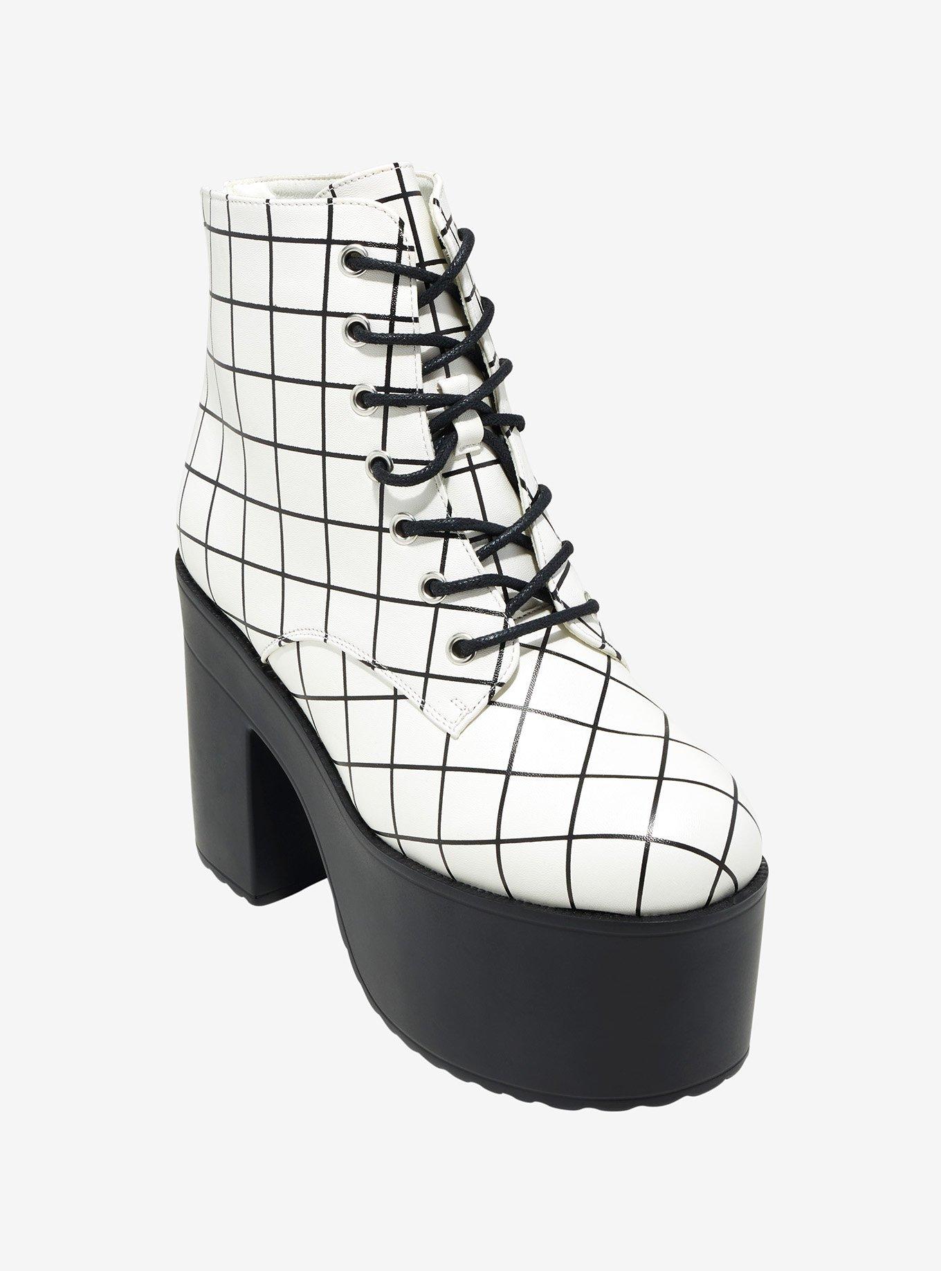 Black & White Grid Platform Boots