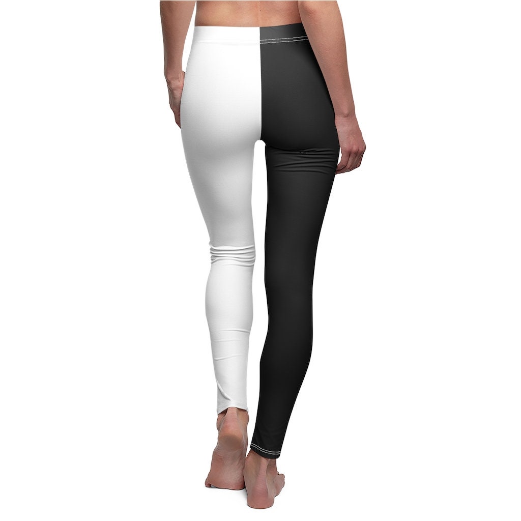 Black & White Halloween Leggings For Women Teens, Two Tone Colorblock Pants, Womens Leggings, Yoga Pants