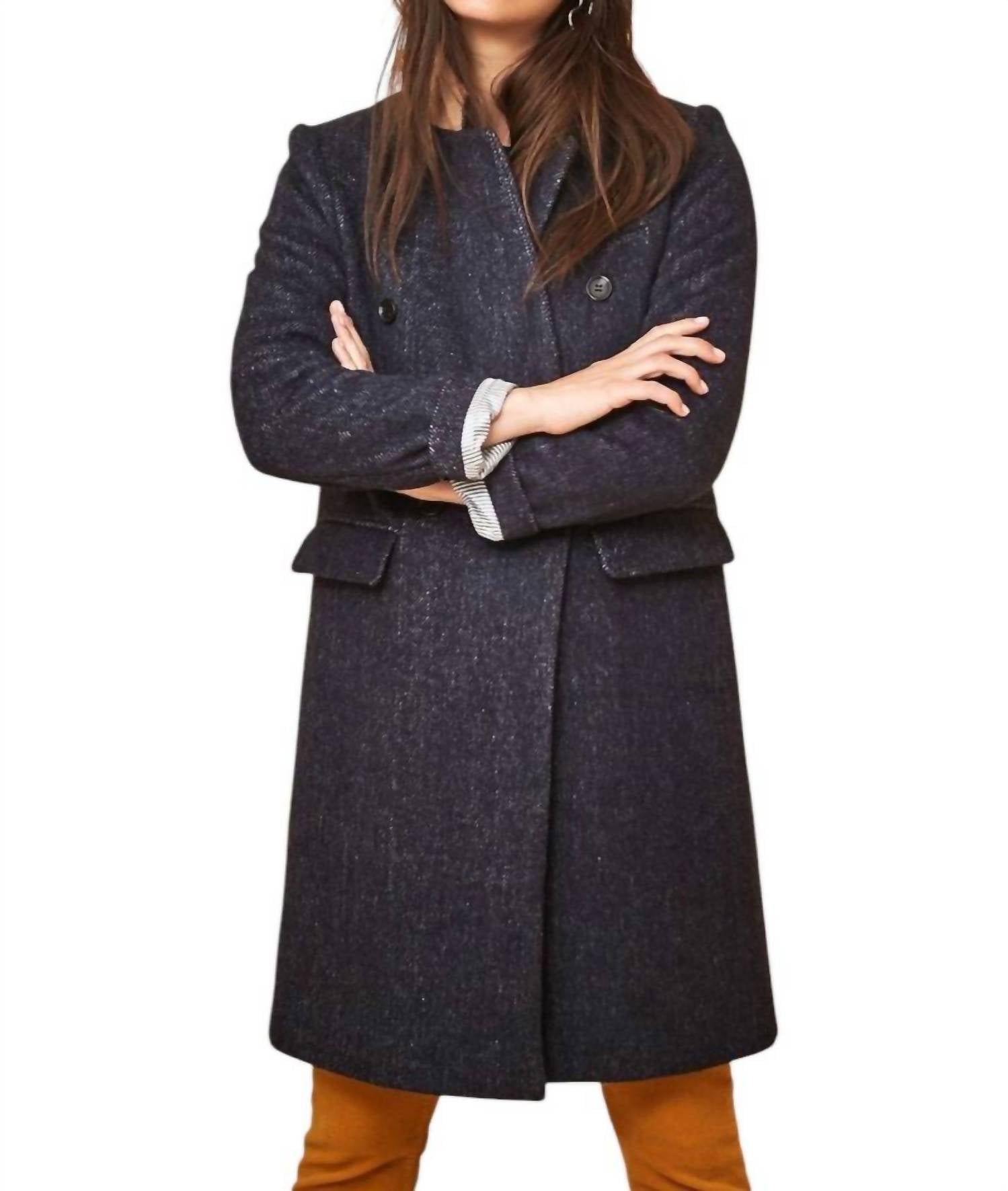 Blair Double Breasted Twill Mid Length Pea Coat In Blue