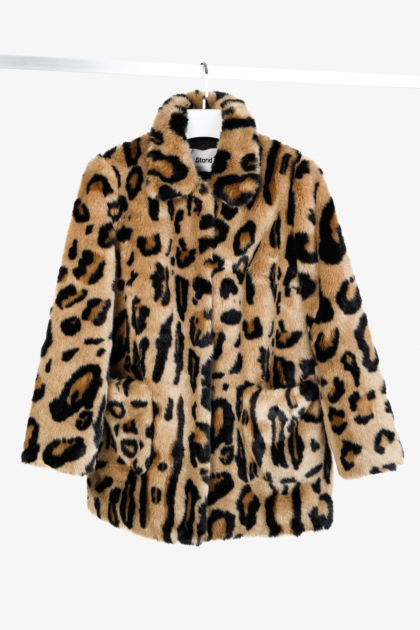 Blank Stand Alexa Beige Black Leopard Faux Fur Coat in Tan/Brown, Women's (Size Medium)