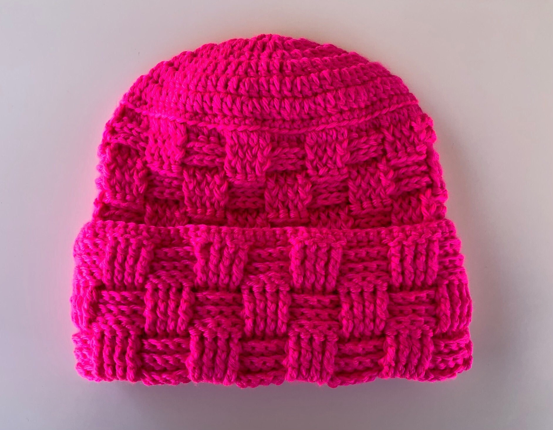 Blaze Pink Hat/Bright Neon Hot Hat/Crochet Beanie/Thick Chunky Warm/Cuffed Beanie/Rolled Brim/Youth/Petite/Adult/Ladies/Women/Handmade