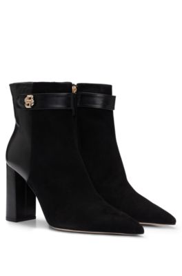 Block-heel ankle boots in suede and leather- Black Women's Boots size 10