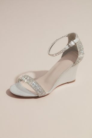 Blossom Pave Crystal Embellished Metallic Wedge Sandals in Silver Size: 6 David's Bridal