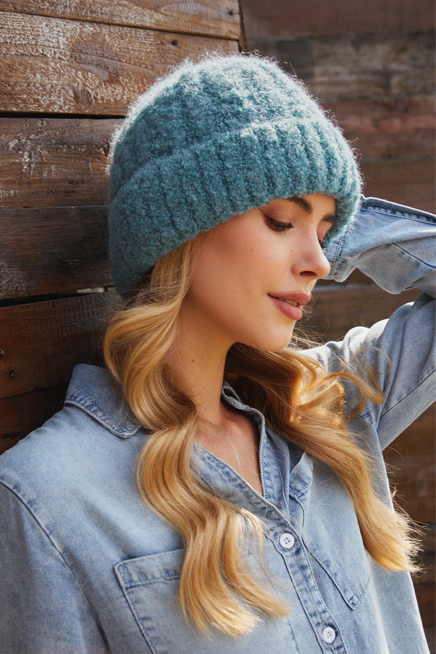 Blue Knit Beanie - F