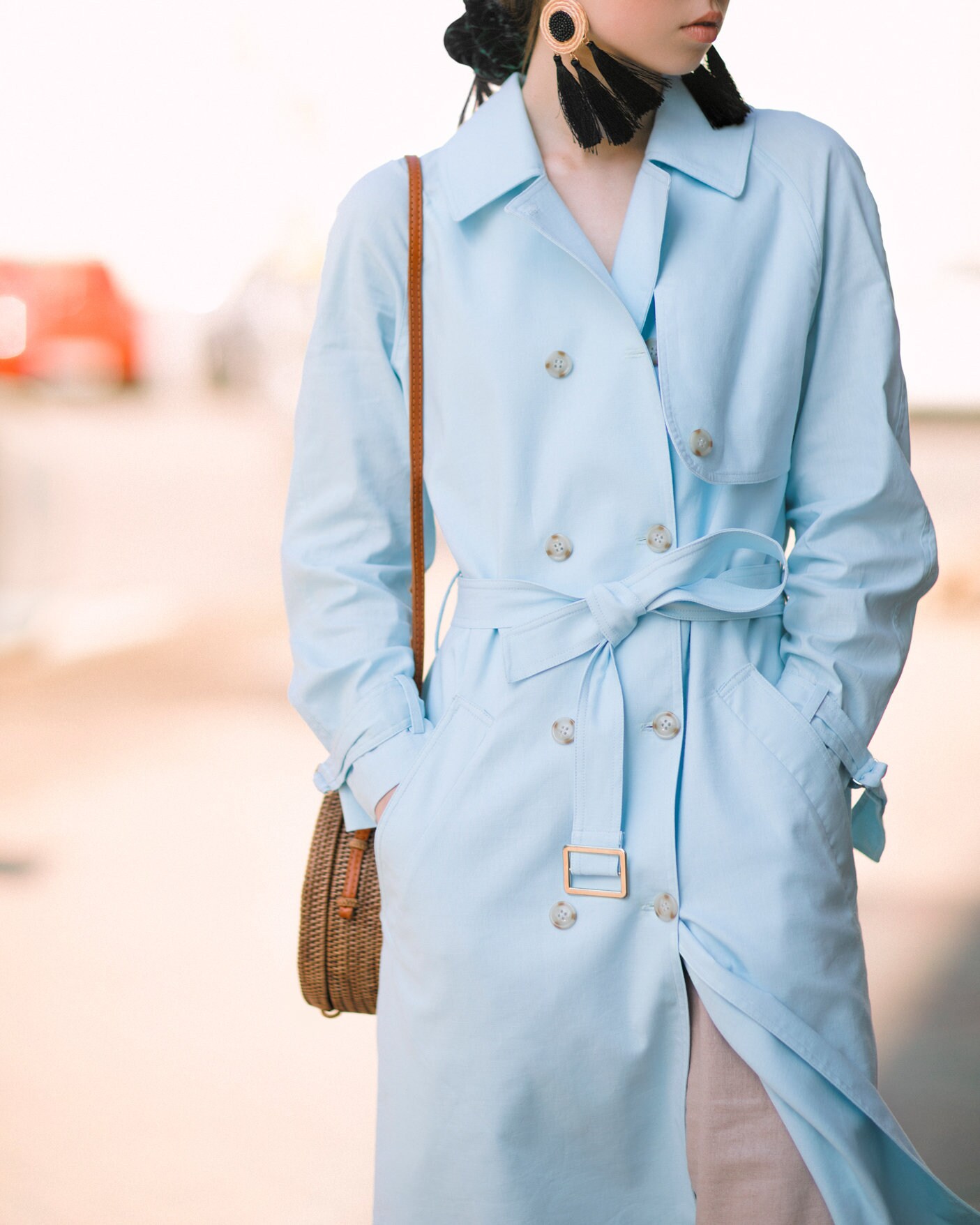 Blue Linen Trench Coat/ Spring Coat/Summer