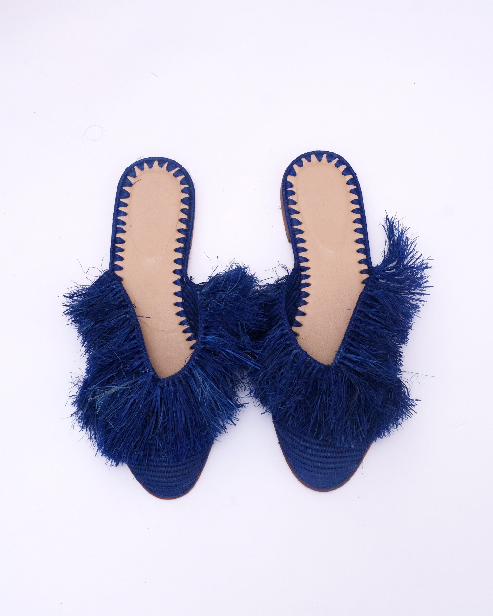 Blue Raffia Mules For Women - Handmade Slides With Handwoven Elegant Summer Footwear Perfect Gift Her