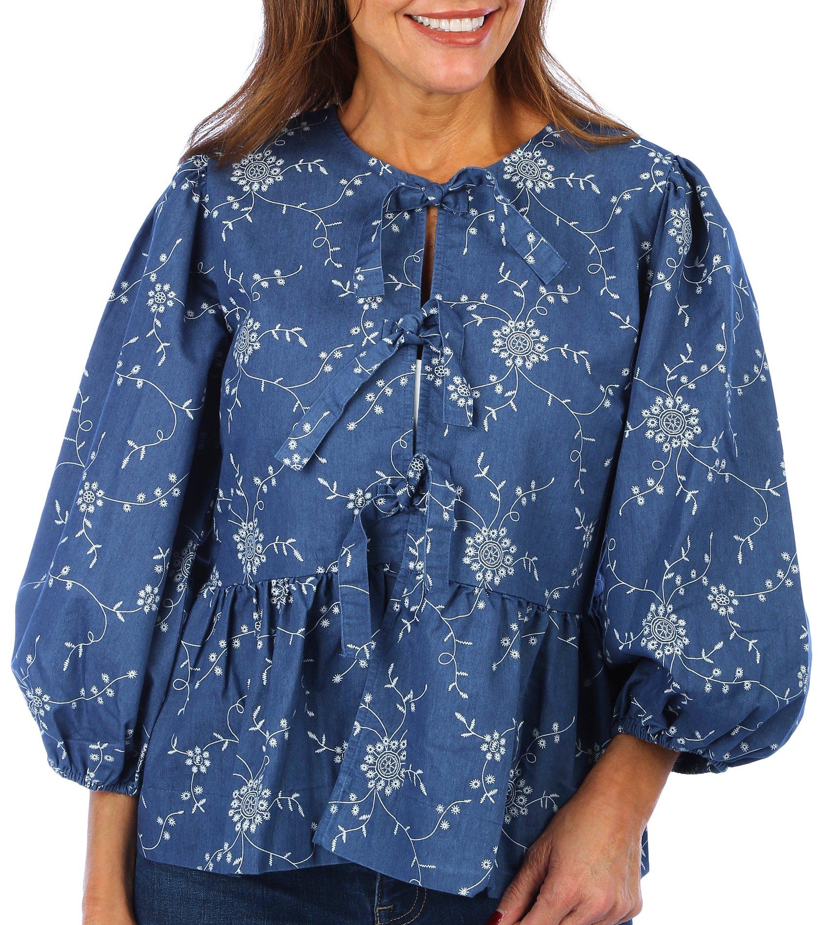 Blue Sol Womens Print 3/4-Sleeve Peplum Top