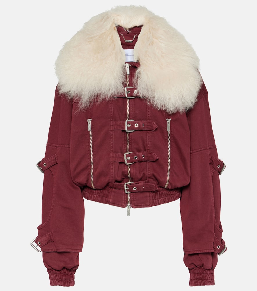 Blumarine Cropped shearling-trimmed denim jacket