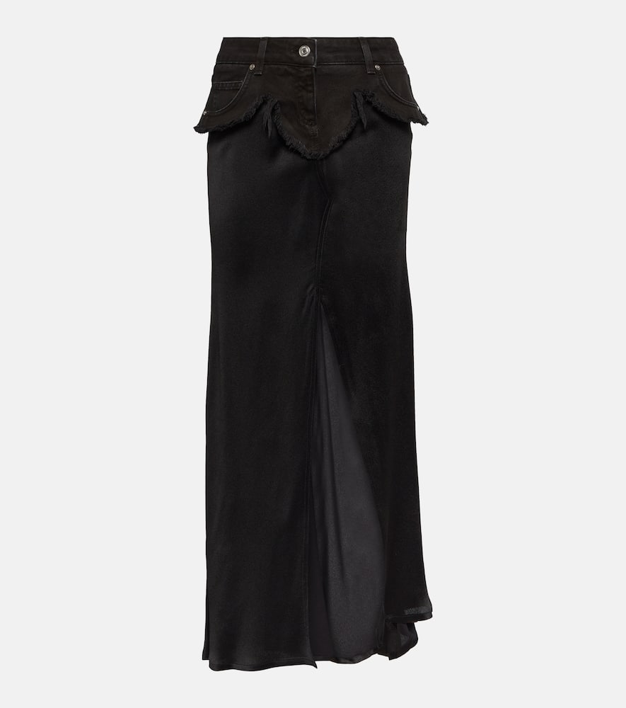 Blumarine Denim-trimmed satin maxi skirt