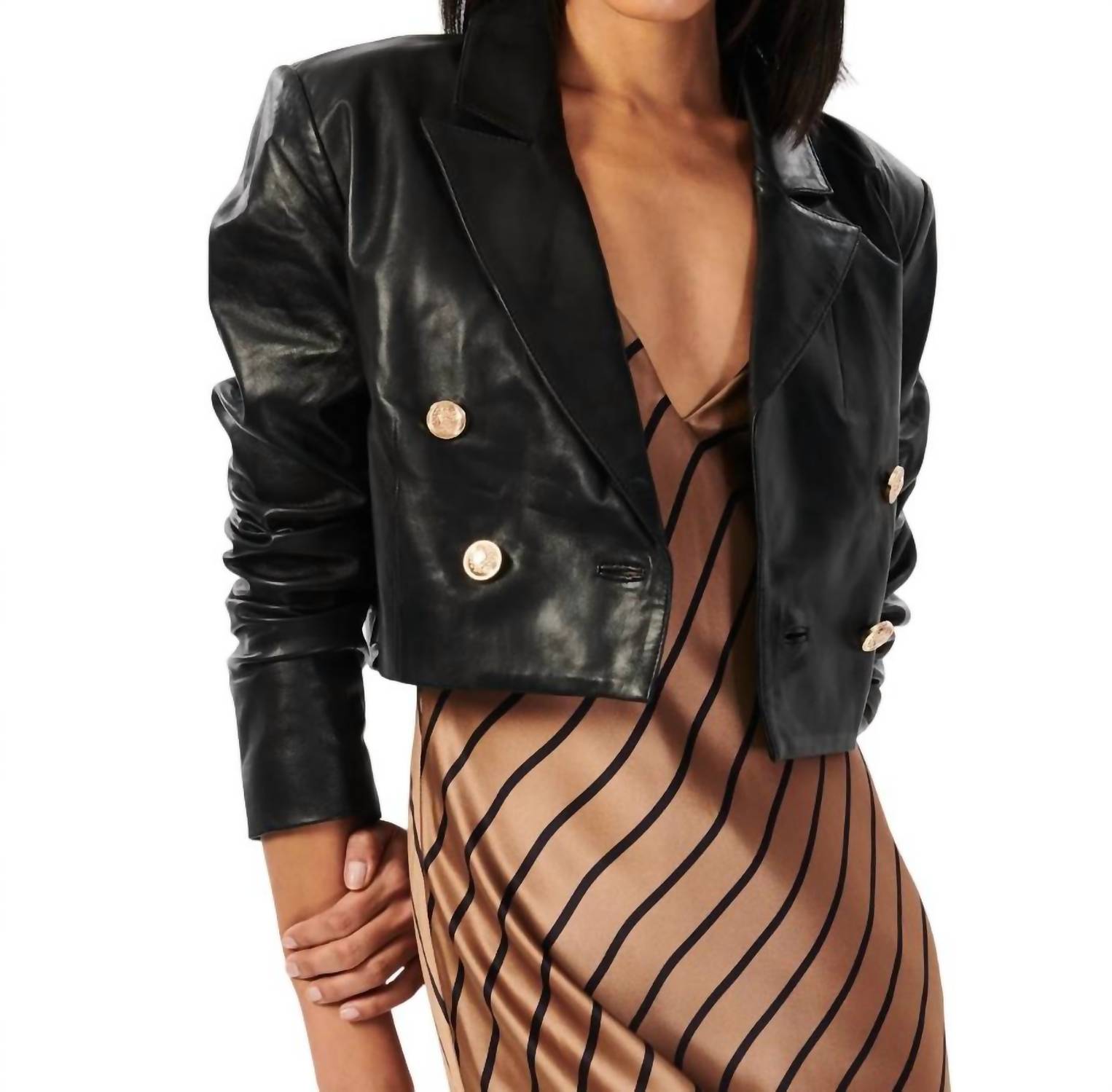 Boa Cropped Leather Jacket In Black