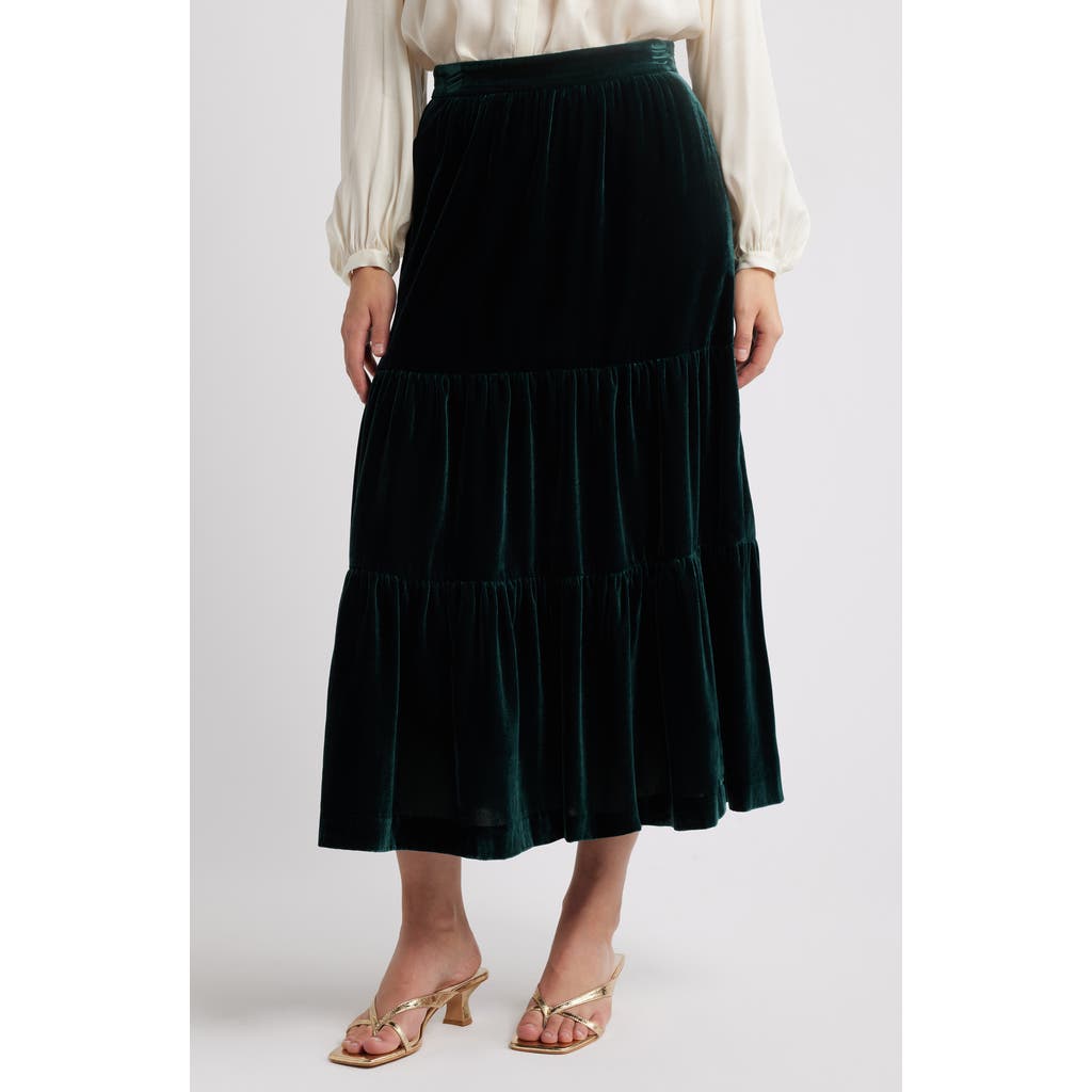 Boden Viv Tiered Velvet Maxi Skirt in Glade at Nordstrom, Size 2