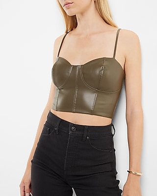 Body Contour Faux Leather Corset Crop Top Green Women's XS