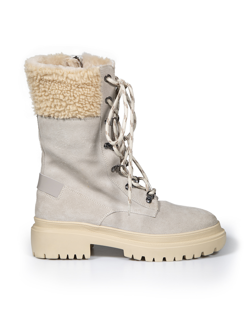 Bogner Beige Suede Shearling Lined Lace-Up Boots