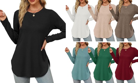 Bohuma Long Sleeve Round Hem Tunic Top 2X Coffee