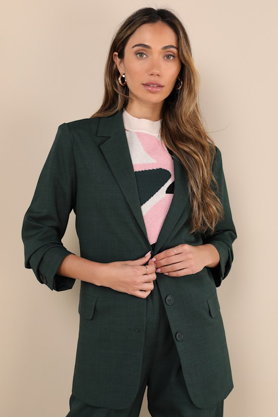 Bold Poise Dark Green Button-Front Blazer