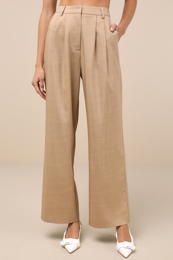 Bold Poise Tan High-Rise Straight-Leg Trouser Pants