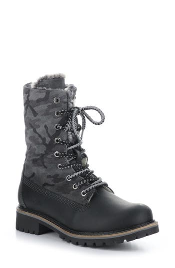 Bos. & Co. Hanz Waterpoof Faux Fur Wool Lined Combat Boot in Black Saddle/Camo Suede at Nordstrom Rack, Size 5.5Us / 36Eu