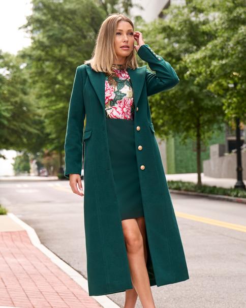 Boston Proper - Deep Emerald Green - Full Length Classic Tailored Coat - 0