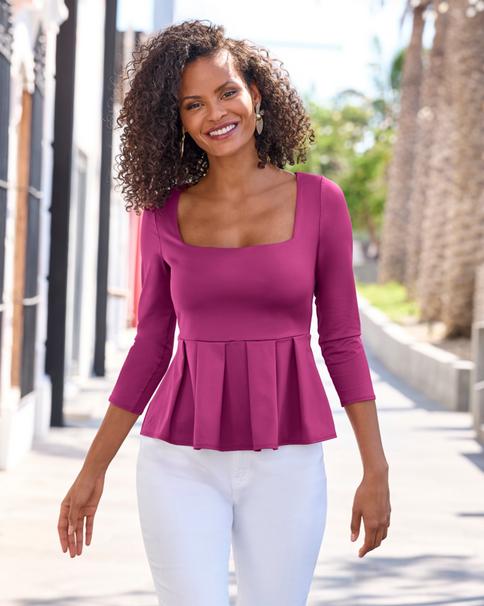 Boston Proper - Festival Fuchsia Pink - So Modern Peplum Pleated Knit Top - 2XS